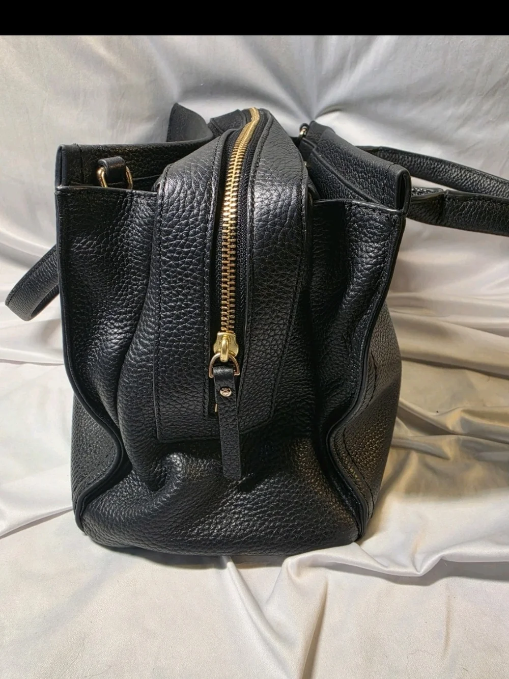 kate spade Black Pebbled Leather Satchel with Tassel Charm